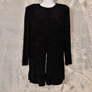 J.B.S. LTD. Shimmer Tunic Women 8/10 Black Silver Glitter Evening Longline Top